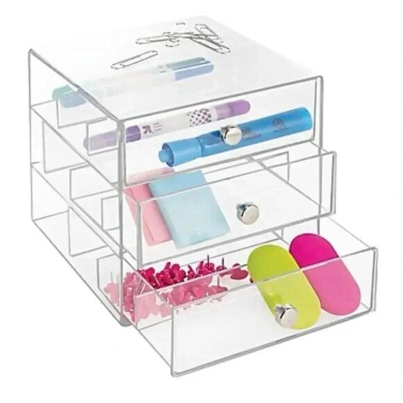 2 for $30 Inter Design's 3 Drawer Organizer Clear Durable Desk Organizer - Picture 1 of 2